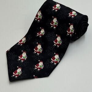FN Hand Sewn Silk Christmas Black Tie Santa Snowflakes Holiday